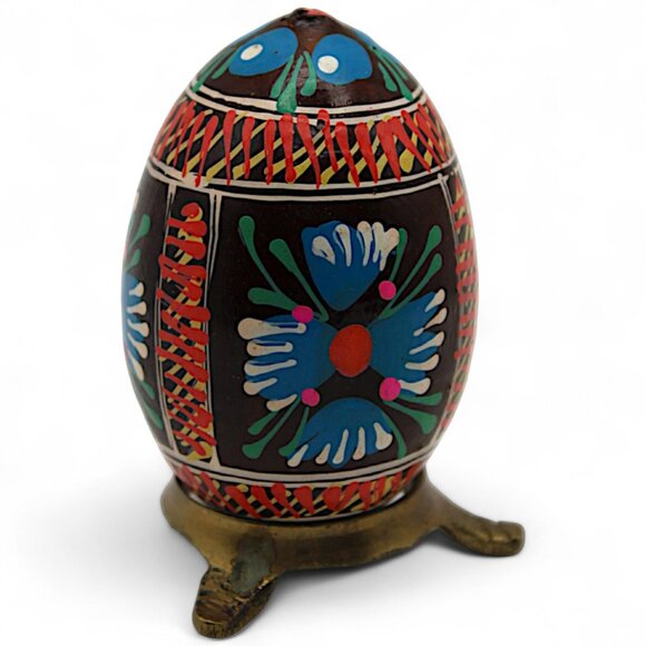 Hand-Painted Decorative Egg With Floral Design & Stand - Picture 2 of 7
